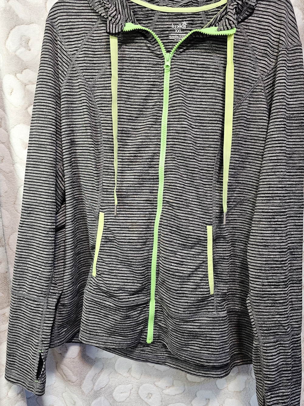 lukka Gray Striped Bomber Jacket with Neon Yellow Trim